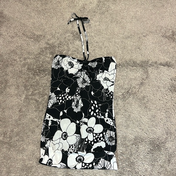 Tops - Strapless Halter Top Floral Black White Small